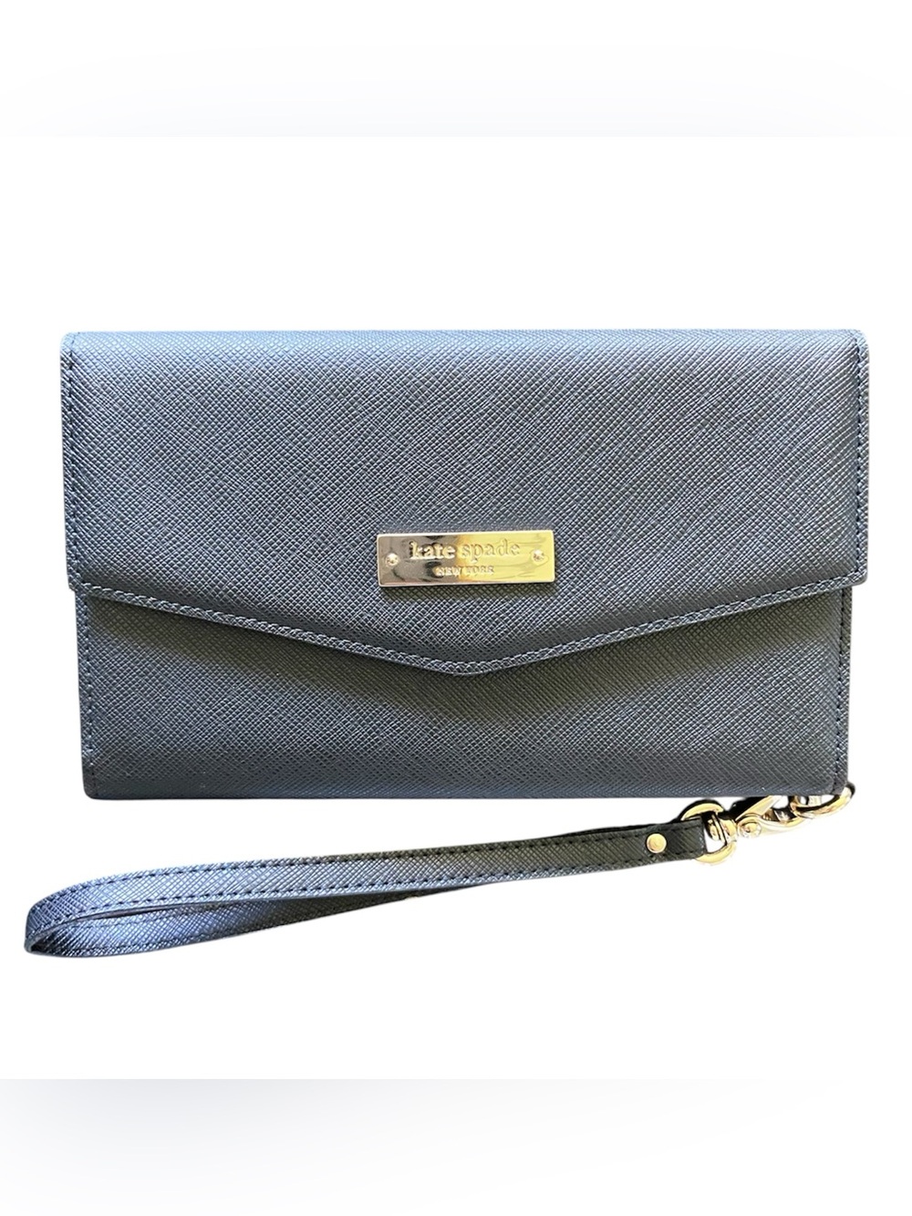 Kate Spade New York Saffiano Wristlet Black Wallet Clutch Quiet Luxury EUC